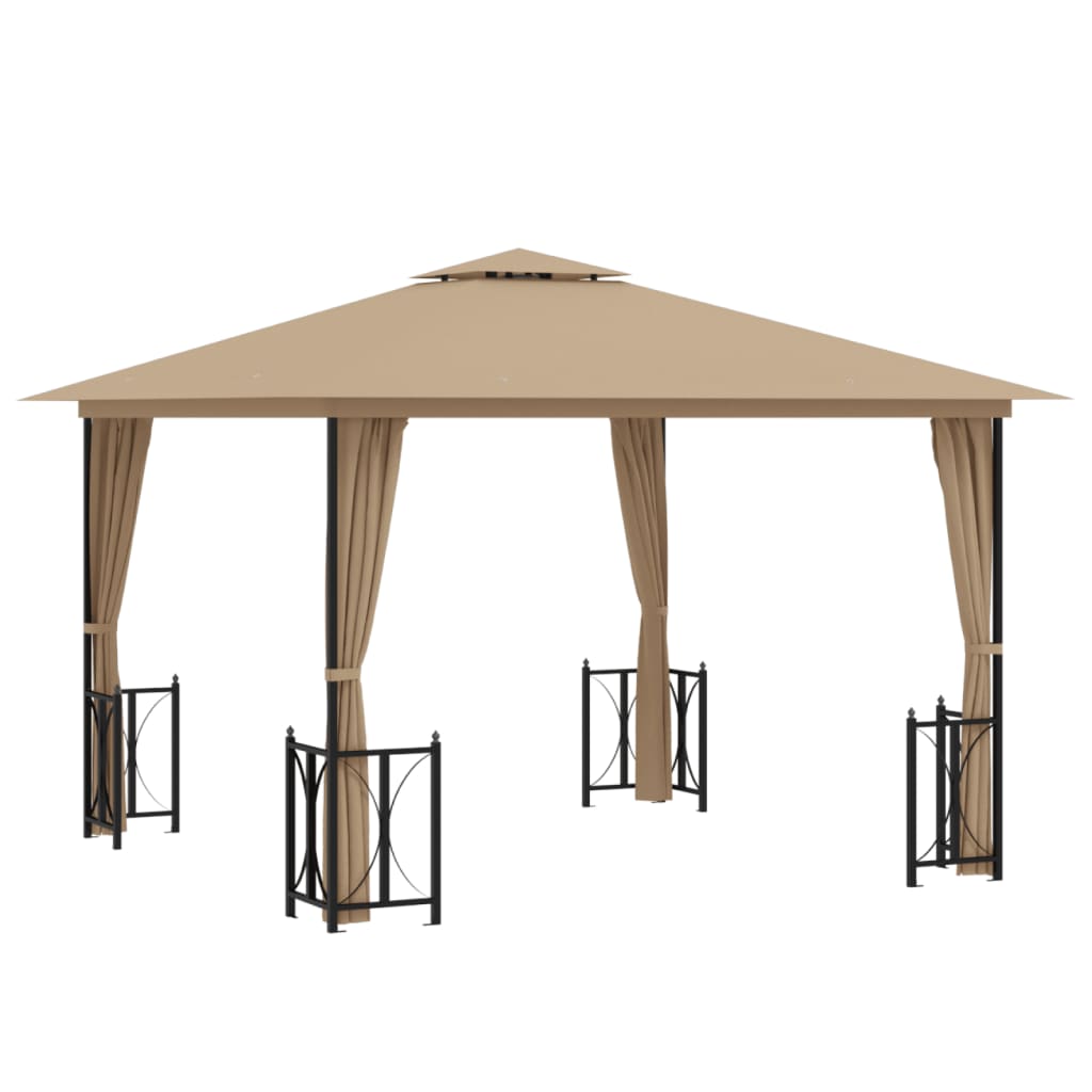 Pavillon mit Seitenwänden & Doppeldach 3x3 m Taupe
