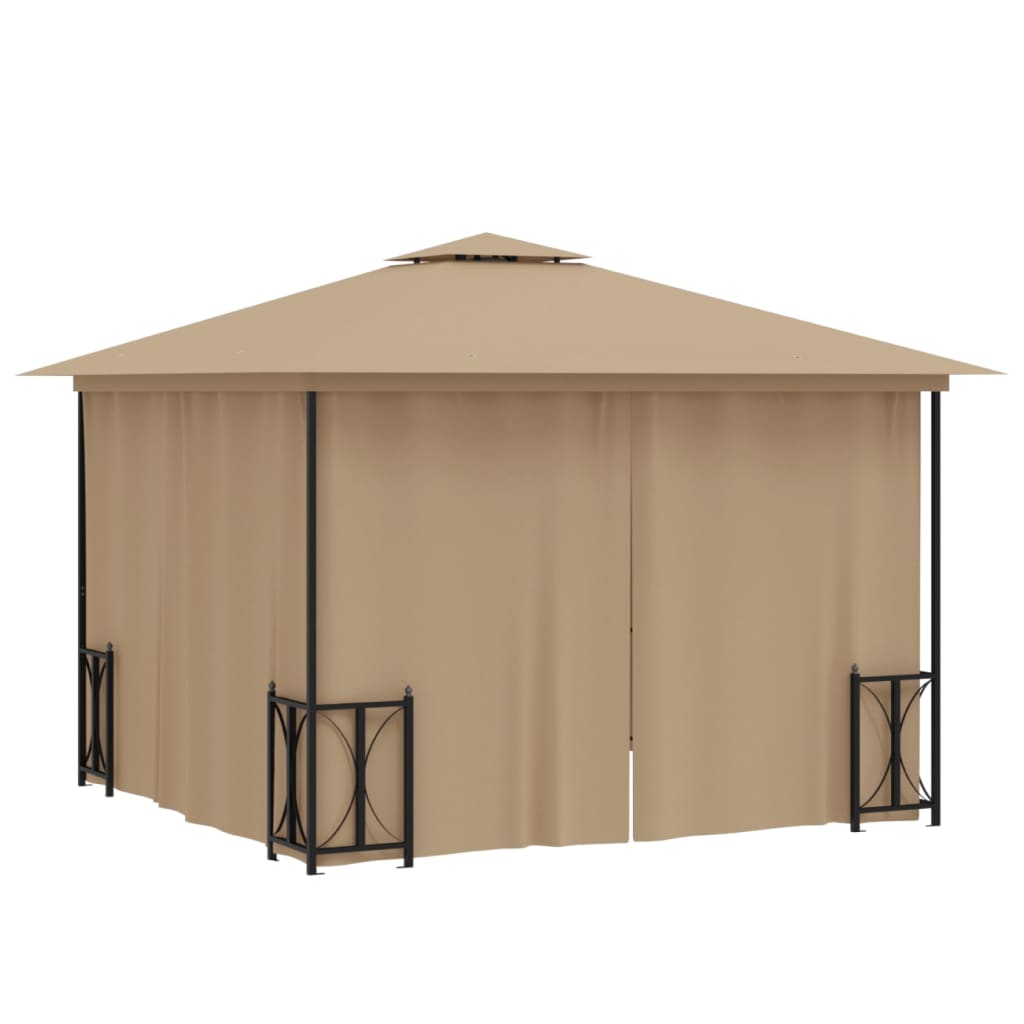 Pavillon mit Seitenwänden & Doppeldach 3x3 m Taupe