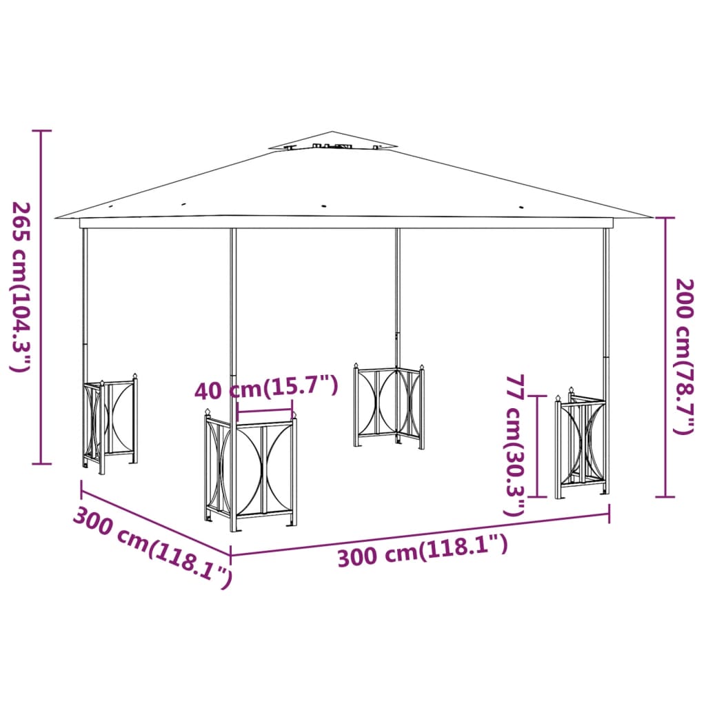 Pavillon mit Seitenwänden & Doppeldach 3x3 m Taupe