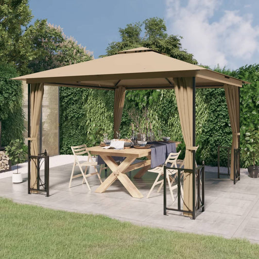 Pavillon mit Seitenwänden & Doppeldach 3x3 m Taupe