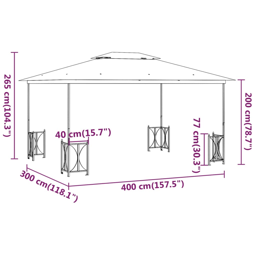 Pavillon mit Seitenwänden & Doppeldach 3x4 m Creme