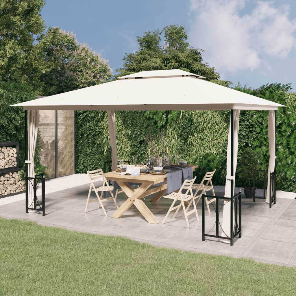 Pavillon mit Seitenwänden & Doppeldach 3x4 m Creme