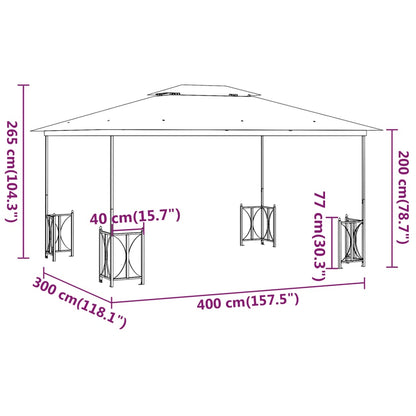 Pavillon mit Seitenwänden & Doppeldach 3x4 m Anthrazit