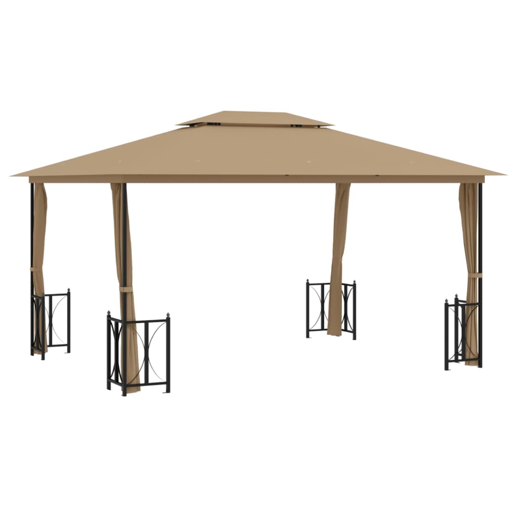 Pavillon mit Seitenwänden & Doppeldach 3x4 m Taupe