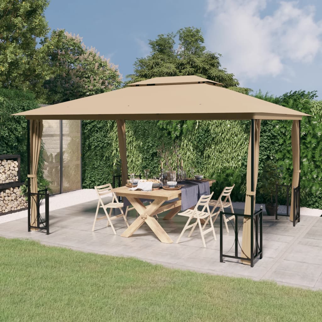 Pavillon mit Seitenwänden & Doppeldach 3x4 m Taupe