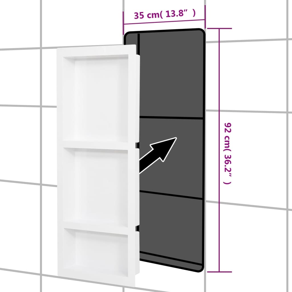 Duschnische mit 3 Fächern Hochglanz-Weiß 41x99x9 cm