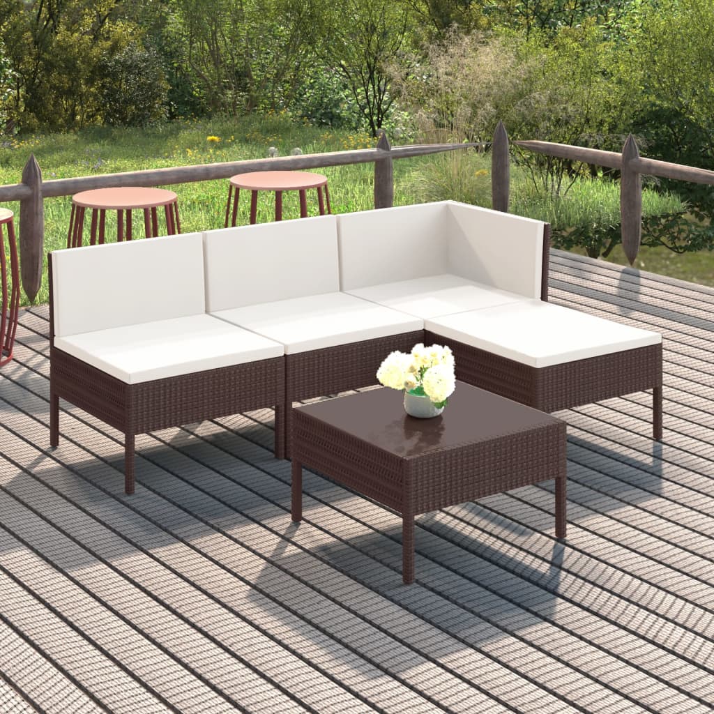5-tlg. Garten-Lounge-Set mit Auflagen Poly Rattan Braun