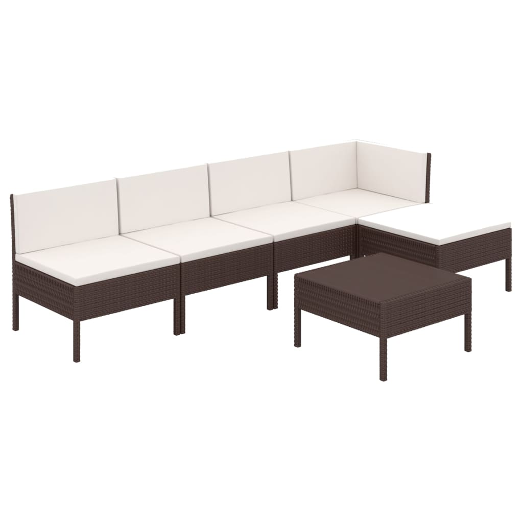 6-tlg. Garten-Lounge-Set mit Auflagen Poly Rattan Braun