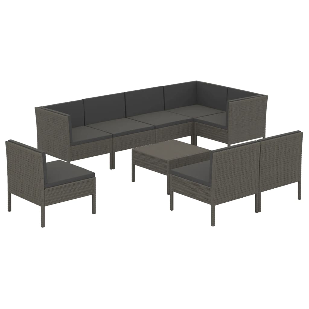 9-tlg. Garten-Lounge-Set mit Auflagen Poly Rattan Grau