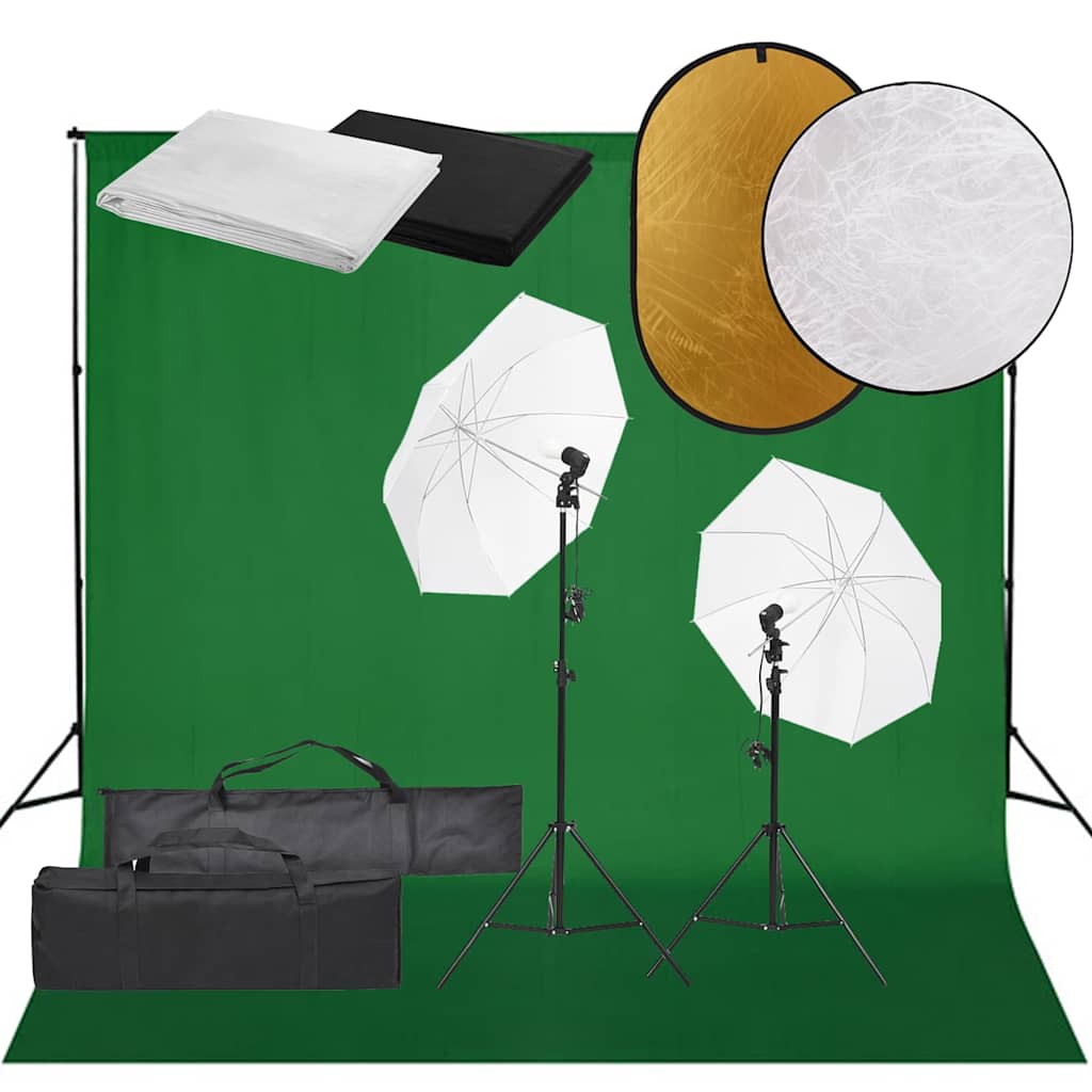 Fotostudio-Set mit Beleuchtung, Hintergrund und Reflektor