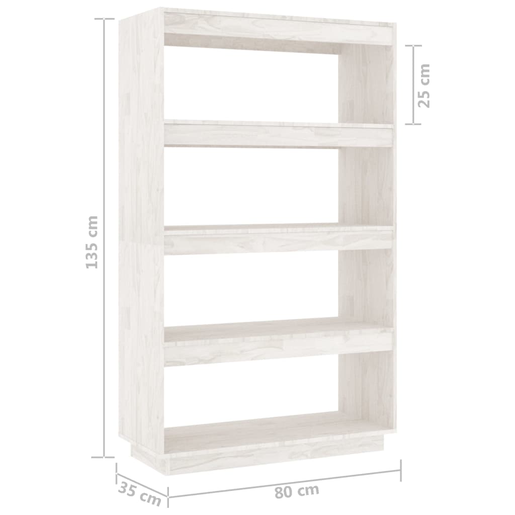 Bookcase/Room Divider White 80x35x135 cm Solid Pine