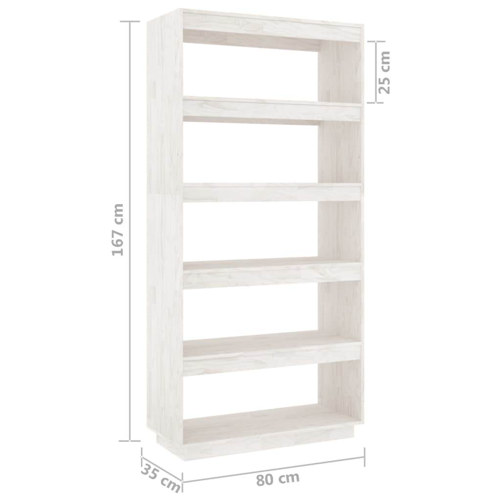 Bookcase/Room Divider White 80x35x167 cm Solid Pine