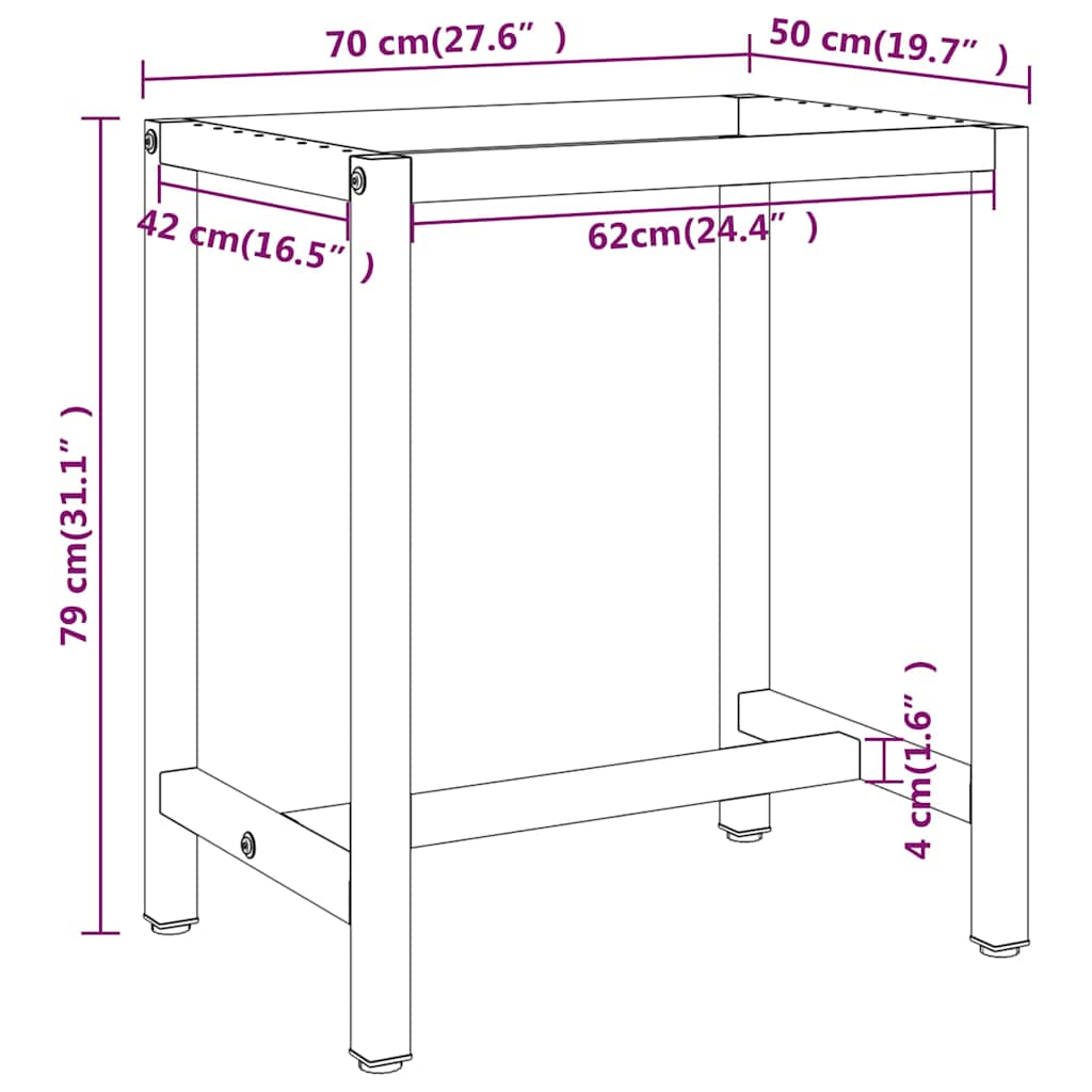 Werkbankgestell Mattschwarz und Mattrot 70x50x79 cm Metall