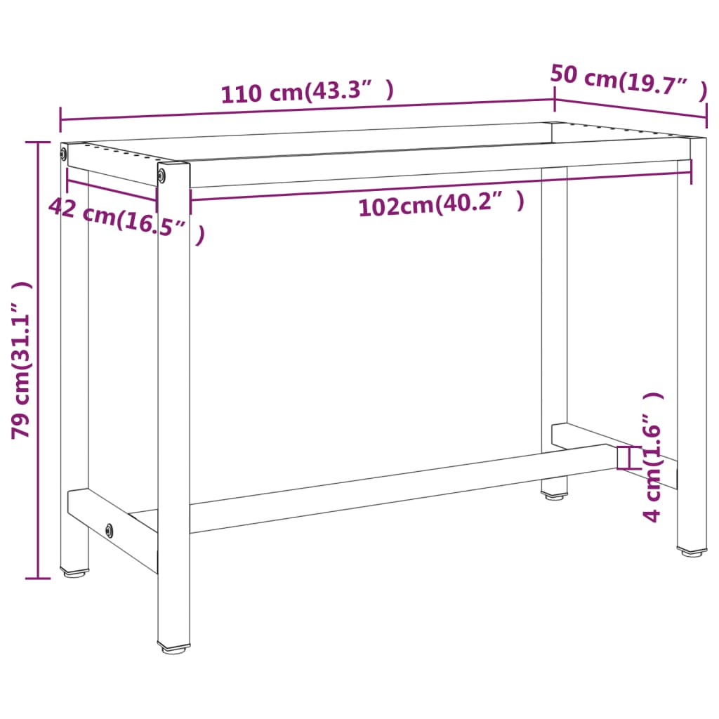 Werkbankgestell Mattschwarz und Mattrot 110x50x79 cm Metall