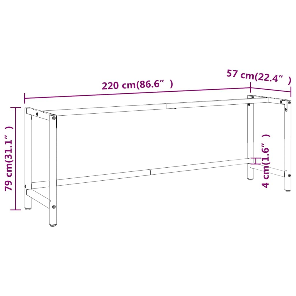 Werkbankgestell Mattschwarz und Mattrot 220x57x79 cm Metall