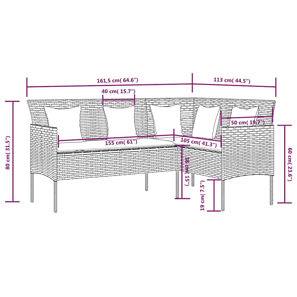 5-tlg. Sofagarnitur in L-Form mit Kissen Poly Rattan Braun