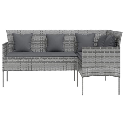5-tlg. Sofagarnitur in L-Form mit Kissen Poly Rattan Grau
