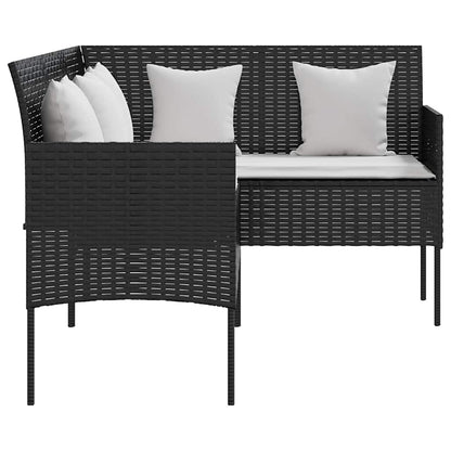 Sofa in L-Form mit Kissen Poly Rattan Schwarz