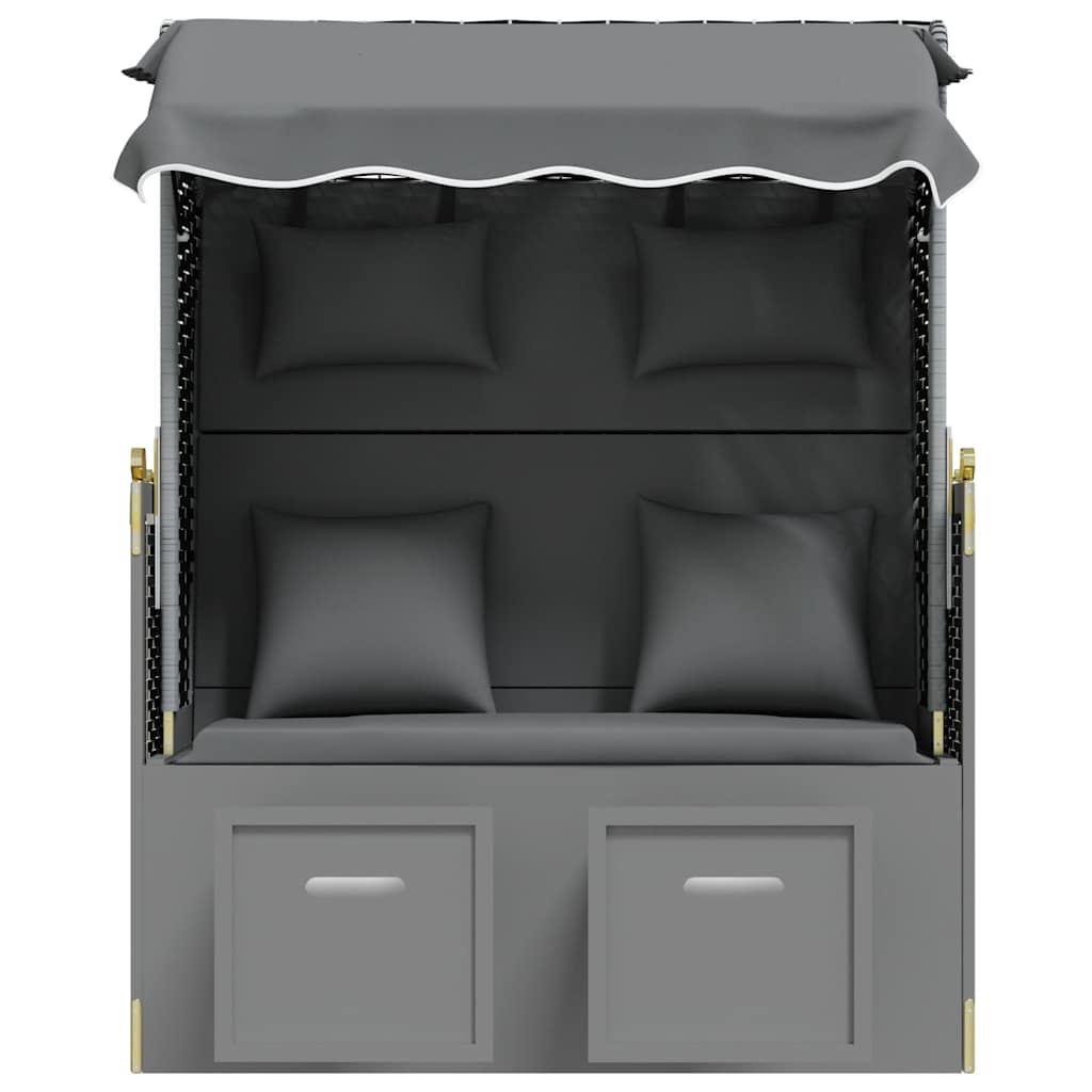 Strandkorb mit Kissen Poly Rattan Massivholz Anthrazit Schwarz
