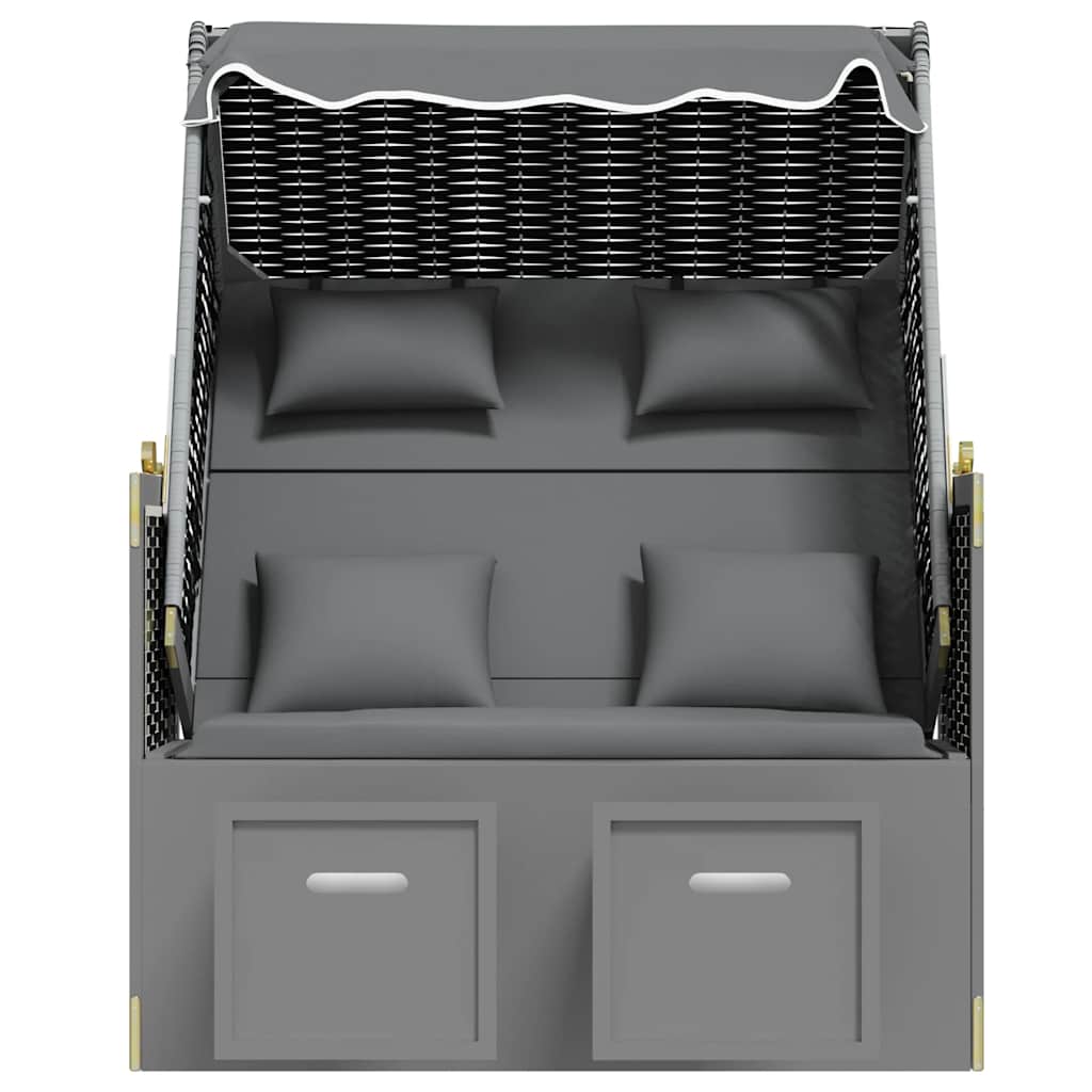 Strandkorb mit Kissen Poly Rattan Massivholz Anthrazit Schwarz