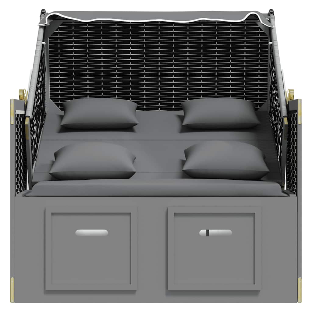 Strandkorb mit Kissen Poly Rattan Massivholz Anthrazit Schwarz