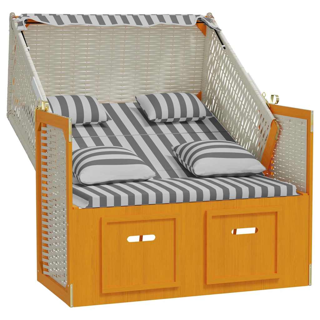 Strandkorb mit Kissen Poly Rattan & Massivholz Weiß & Grau