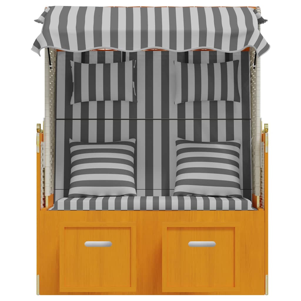 Strandkorb mit Kissen Poly Rattan & Massivholz Weiß & Grau