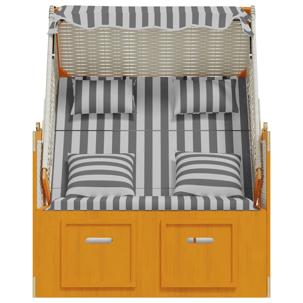 Strandkorb mit Kissen Poly Rattan & Massivholz Weiß & Grau