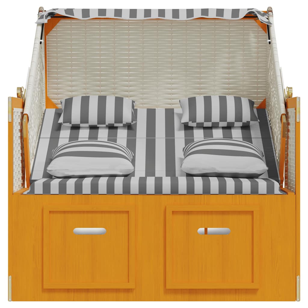 Strandkorb mit Kissen Poly Rattan & Massivholz Weiß & Grau