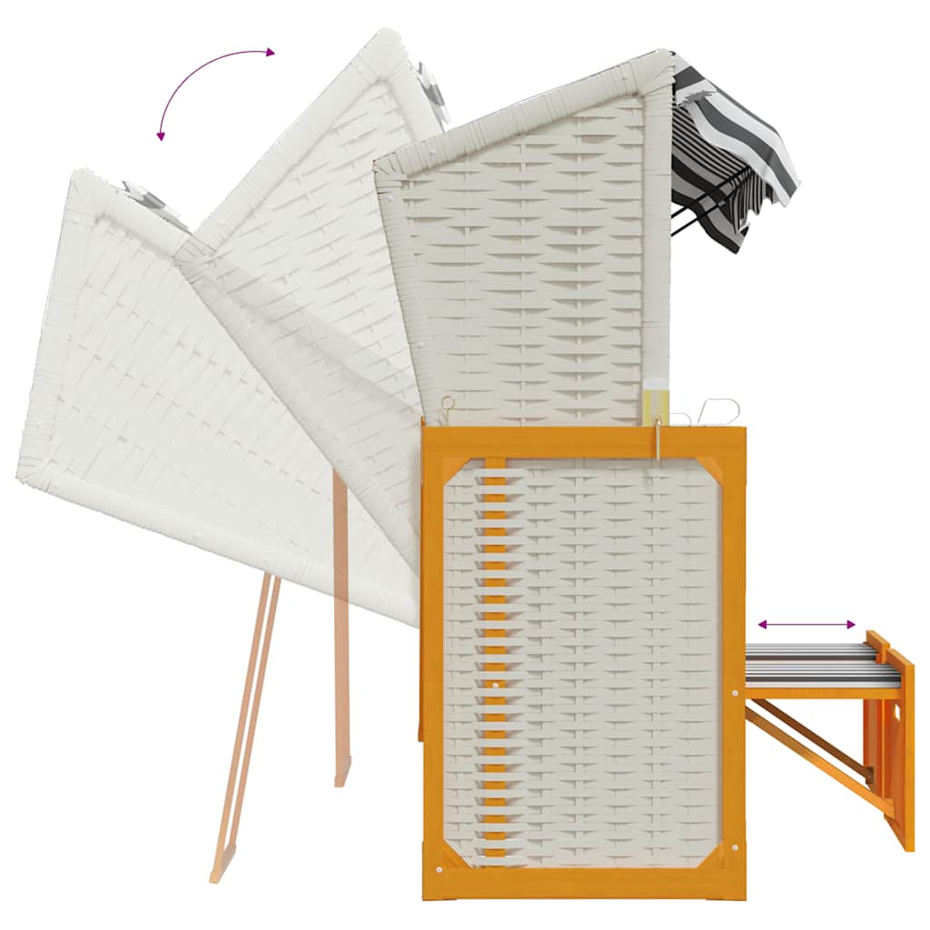 Strandkorb mit Kissen Poly Rattan & Massivholz Weiß & Grau