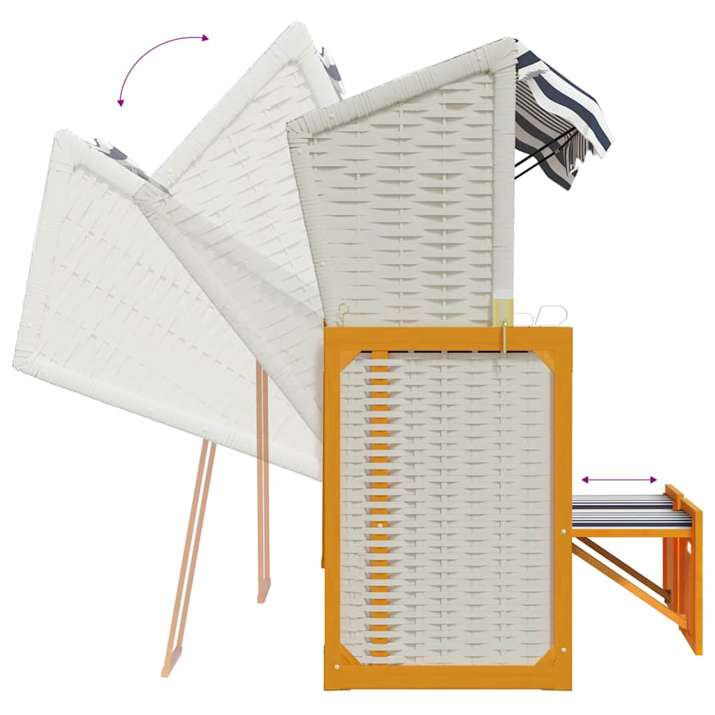 Strandkorb mit Kissen Poly Rattan & Massivholz Weiß & Blau