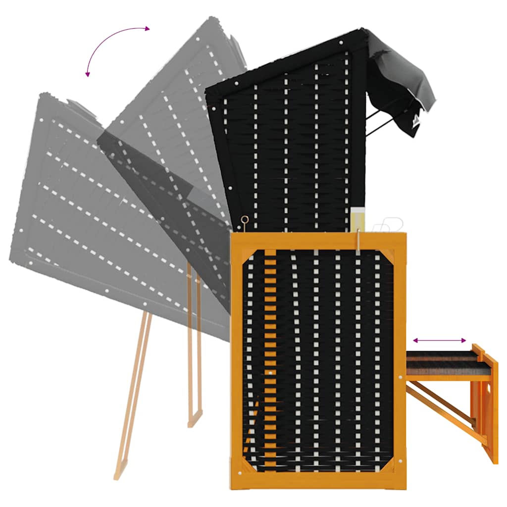 Strandkorb mit Kissen Poly Rattan Massivholz Schwarz Anthrazit
