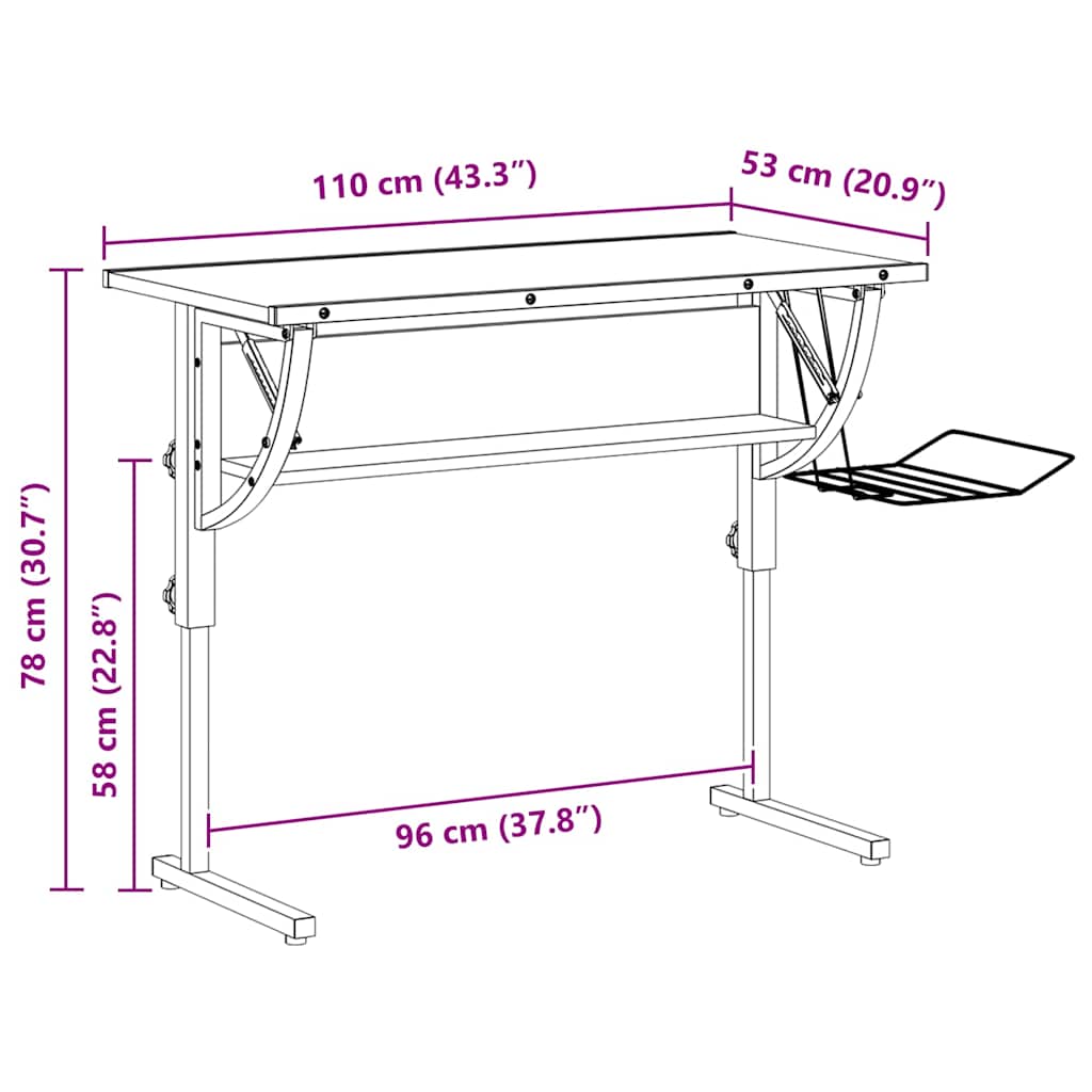 Basteltisch Schwarz & Grau 110x53x(58-87)cm Holzwerkstoff Stahl