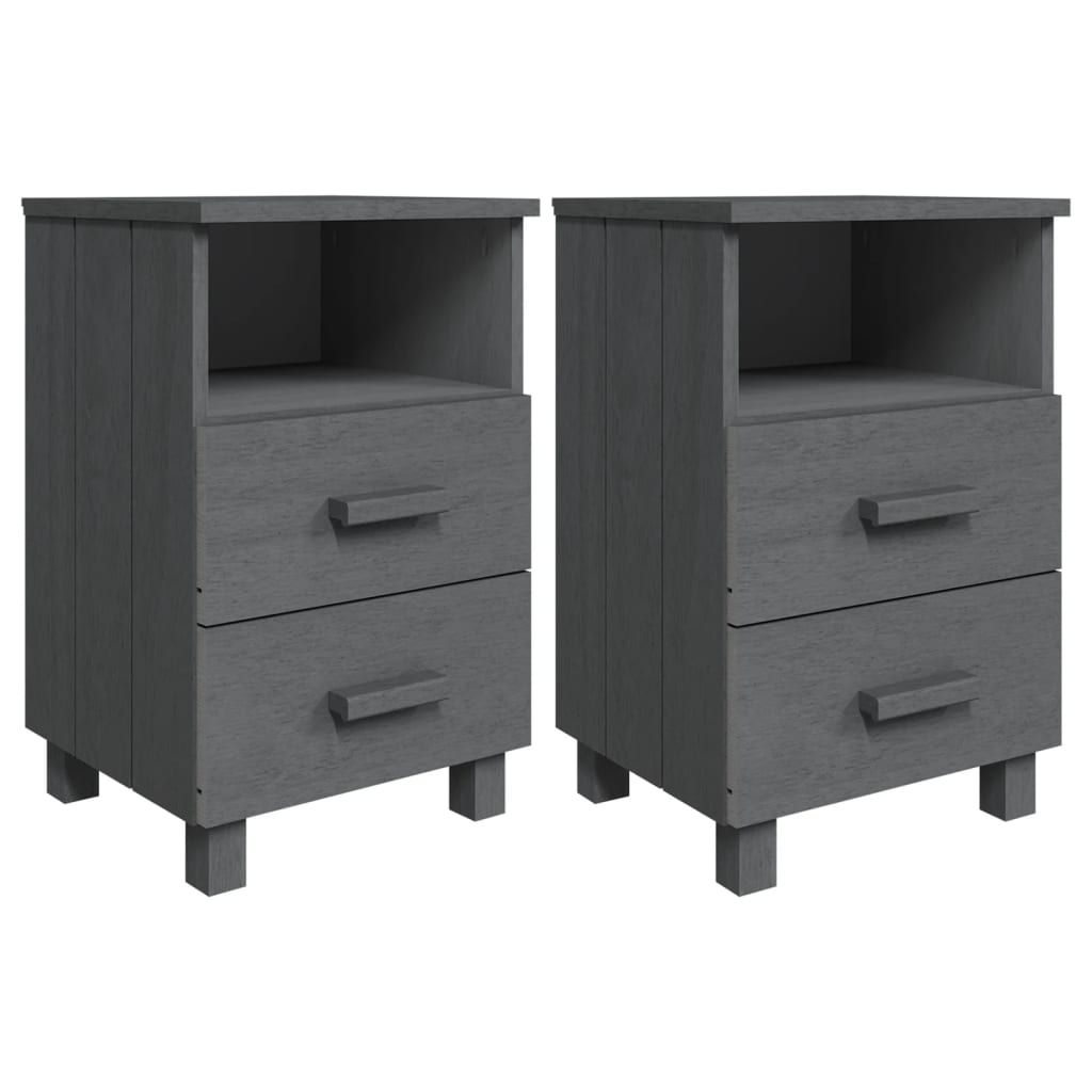 Nachttische HAMAR 2 Stk. Dunkelgrau 40x35x62 cm Massivholz