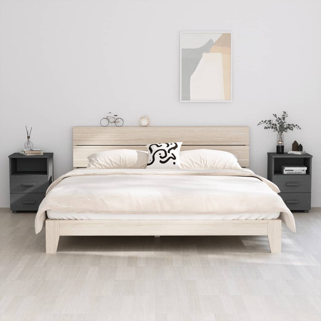 Nachttische HAMAR 2 Stk. Dunkelgrau 40x35x62 cm Massivholz