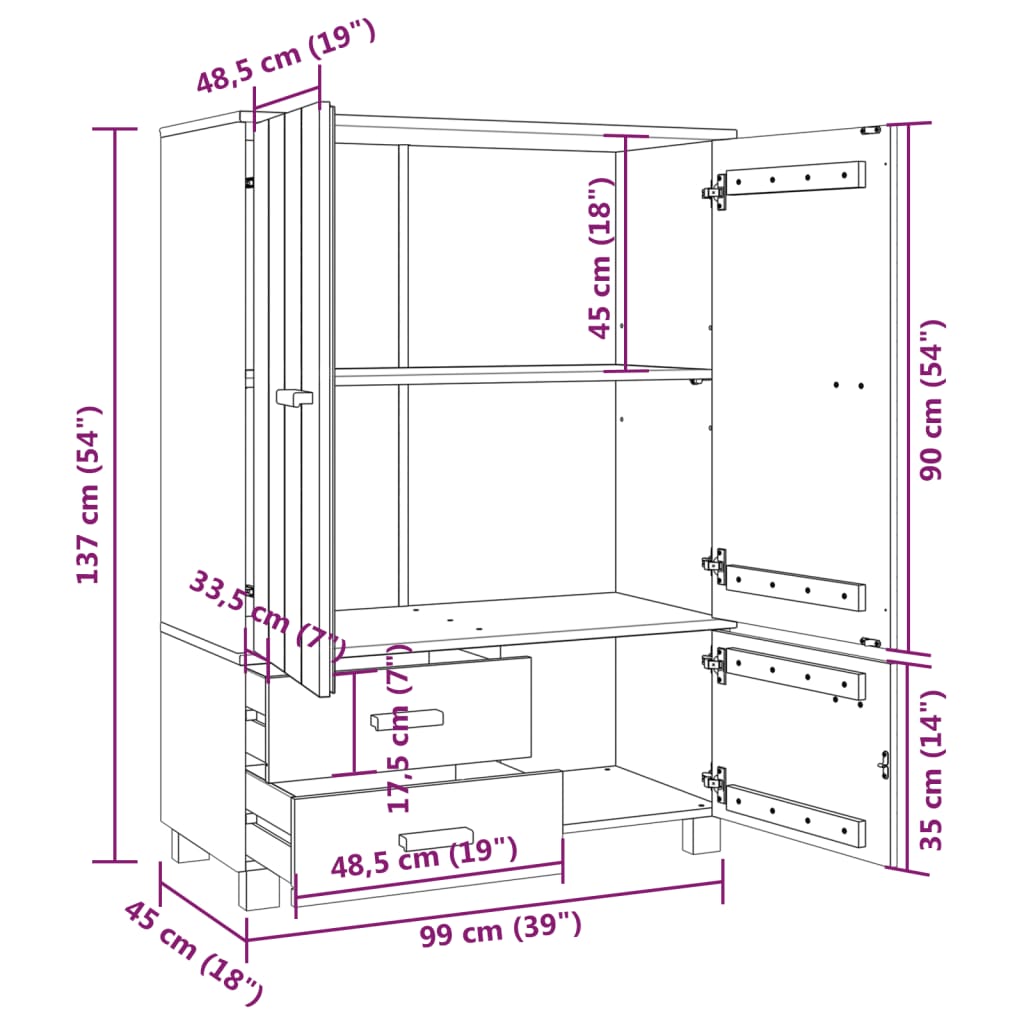 Wardrobe HAMAR light grey 99x45x137 cm solid pine wood