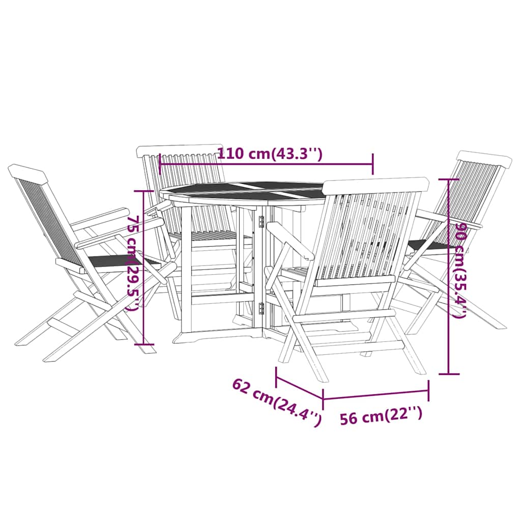 5-tlg. Garten-Essgruppe Klappbar Massivholz Teak