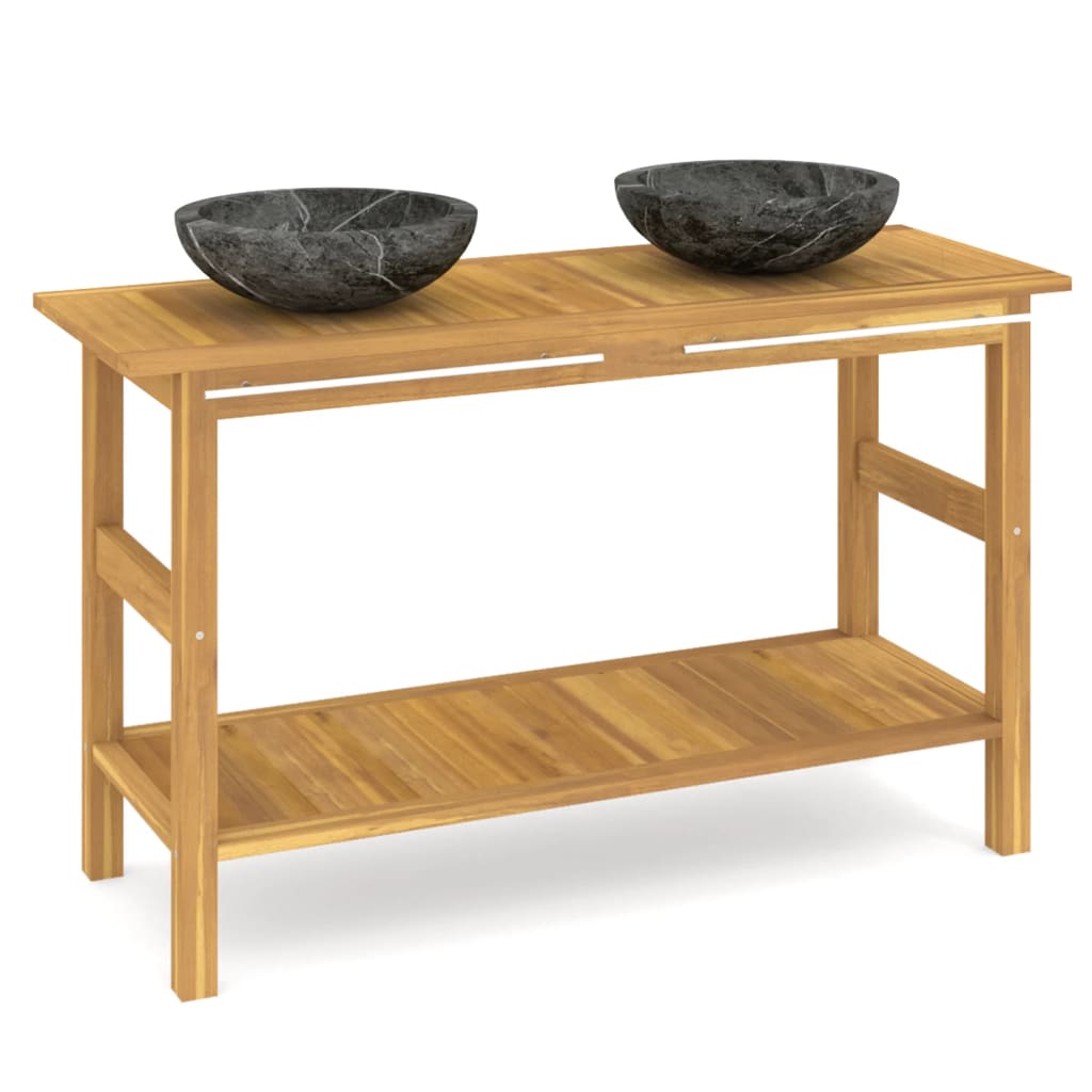 Waschtisch mit Schwarzen Marmorbecken Massivholz Teak