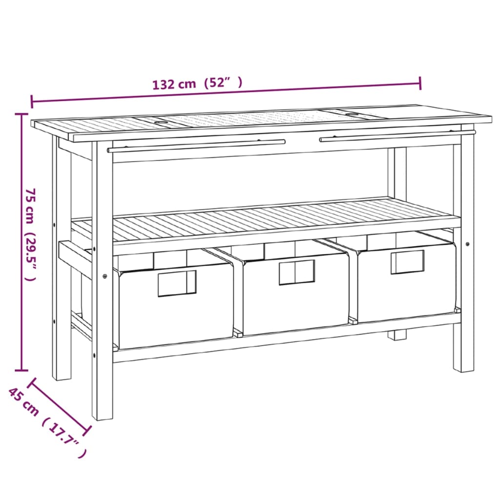 Waschtisch mit Schwarzen Marmorbecken Massivholz Teak