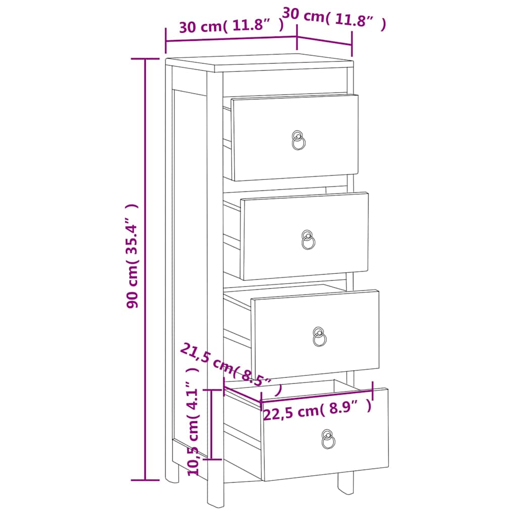 Kommode 30x30x90 cm Massivholz Teak