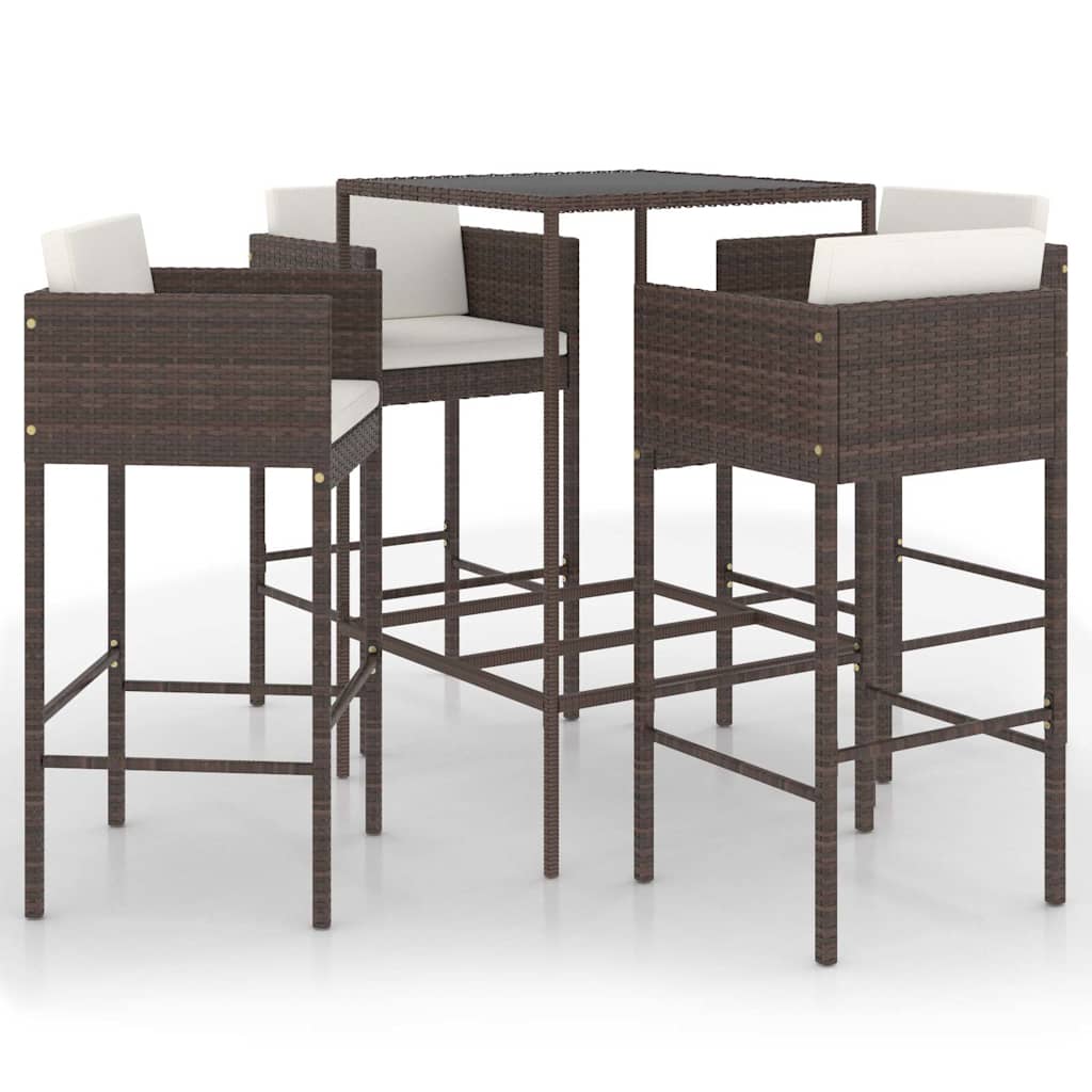 5-tlg. Gartenbar-Set mit Kissen Poly Rattan Braun