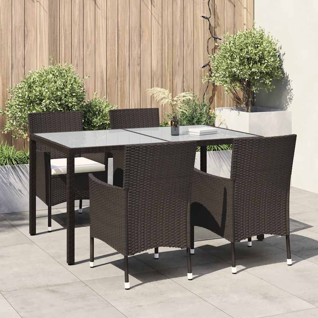5-tlg. Garten-Essgruppe mit Auflagen Poly Rattan Braun