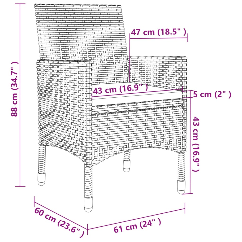 9-tlg. Garten-Essgruppe mit Kissen Poly Rattan Schwarz