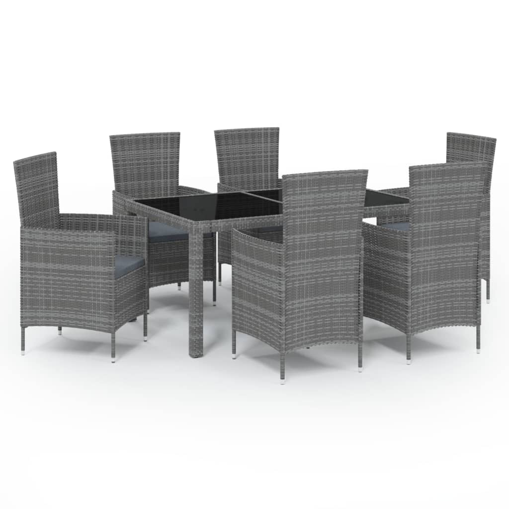 7-tlg. Garten-Essgruppe mit Kissen Poly Rattan Grau