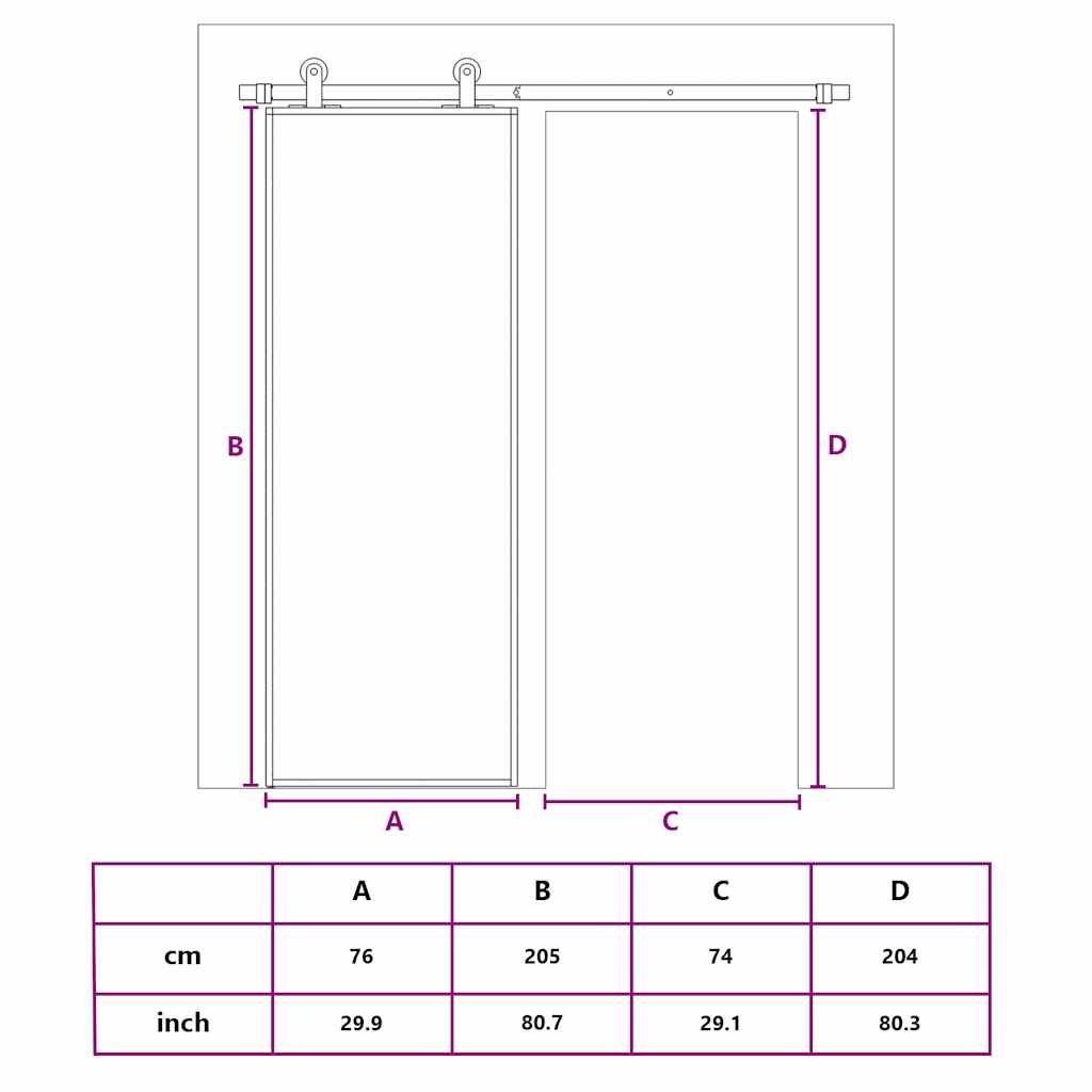 Schiebetür ESG-Glas und Aluminium mattiert 76x205 cm Schwarz