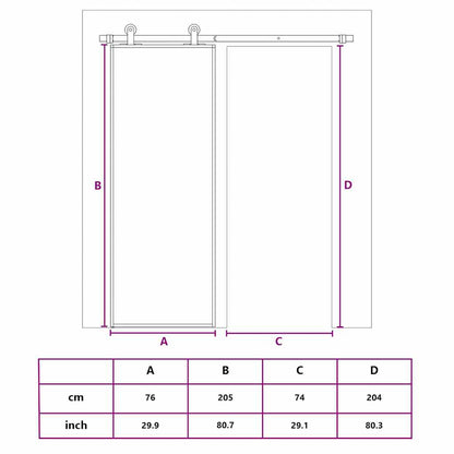 Schiebetür ESG-Mattglas und Aluminium 76x205 cm Weiß