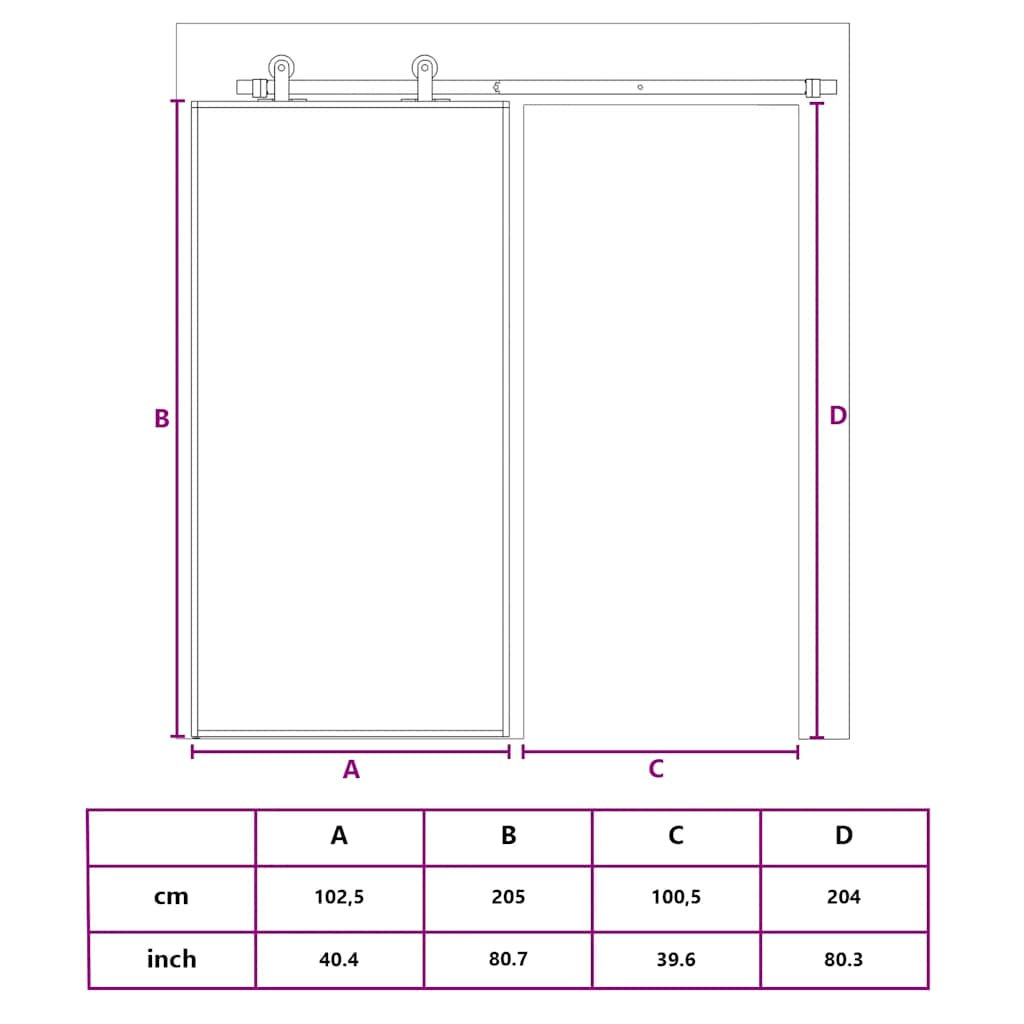 Schiebetür ESG Glas und Aluminium 102,5x205 cm Weiß