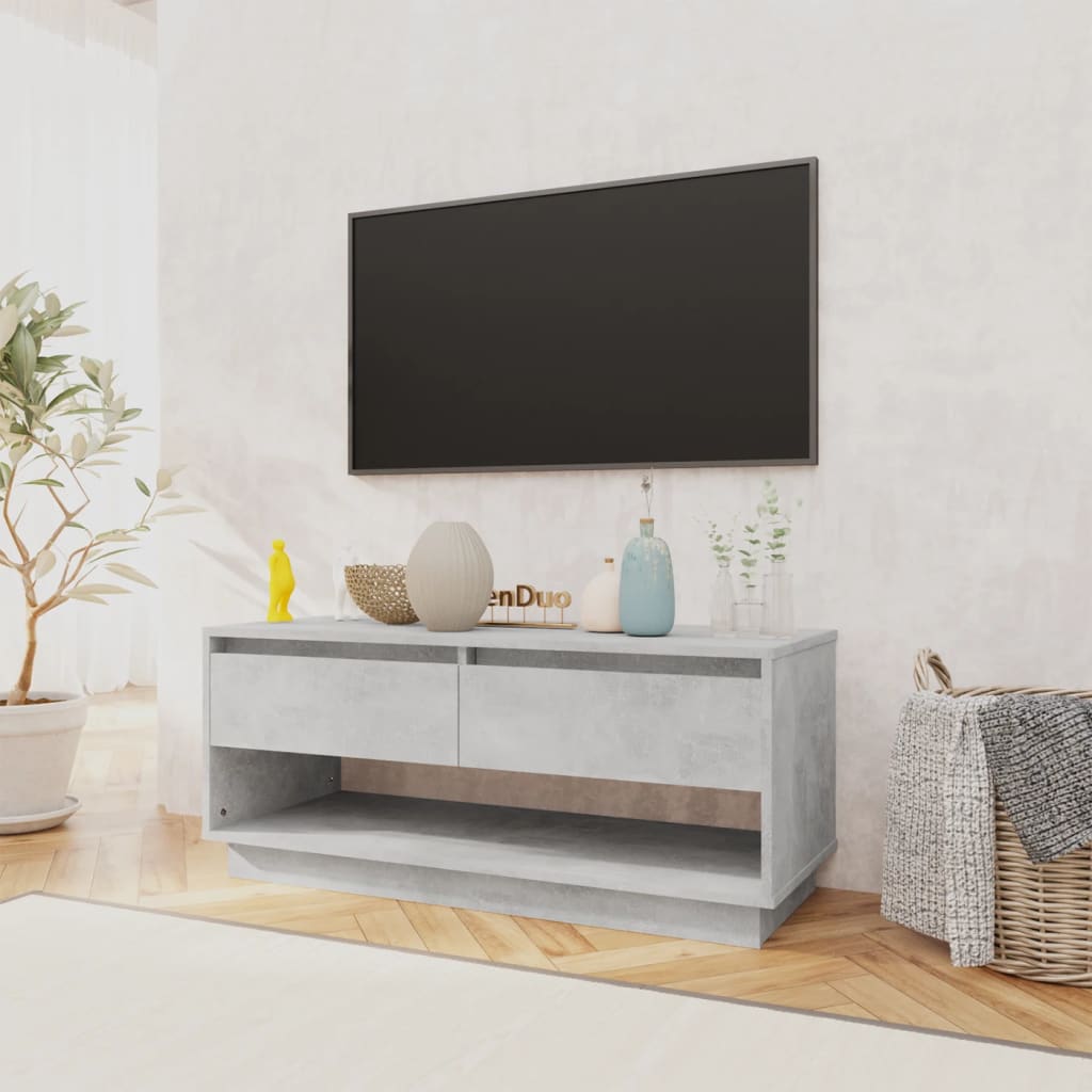 Meuble TV gris béton 102x41x44 cm en bois