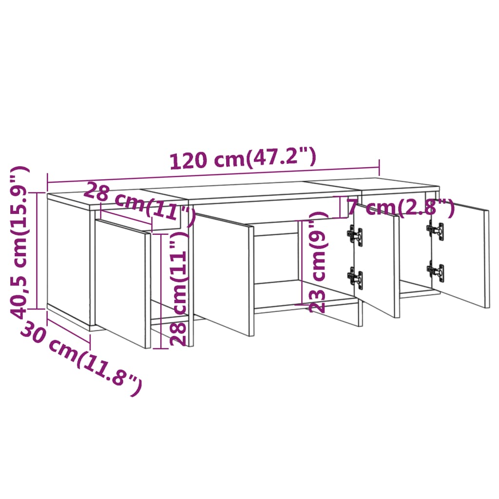 Meuble TV gris béton 120x30x40,5 cm en bois