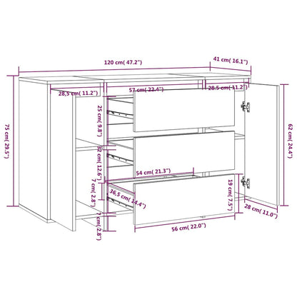 Sideboard mit 3 Schubladen Schwarz 120x41x75 cm Holzwerkstoff